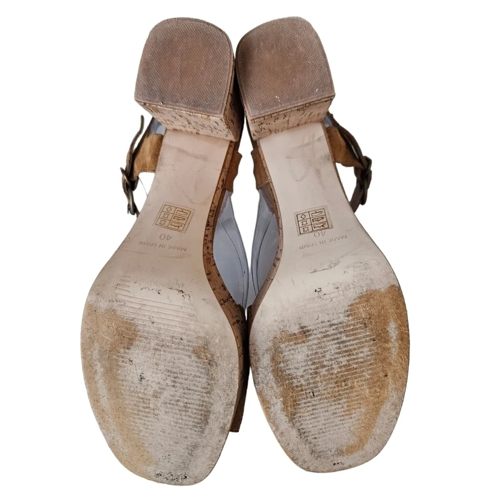 Free People Womens‎ Brook Platform Cork Black Suede Open Toe Taupe Sz 10